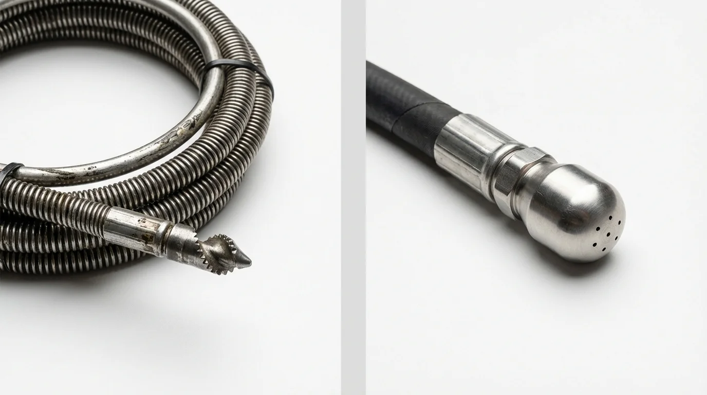 Drain snake cable and hydro jetting nozzle used for drain cleaning in Arvin, CA