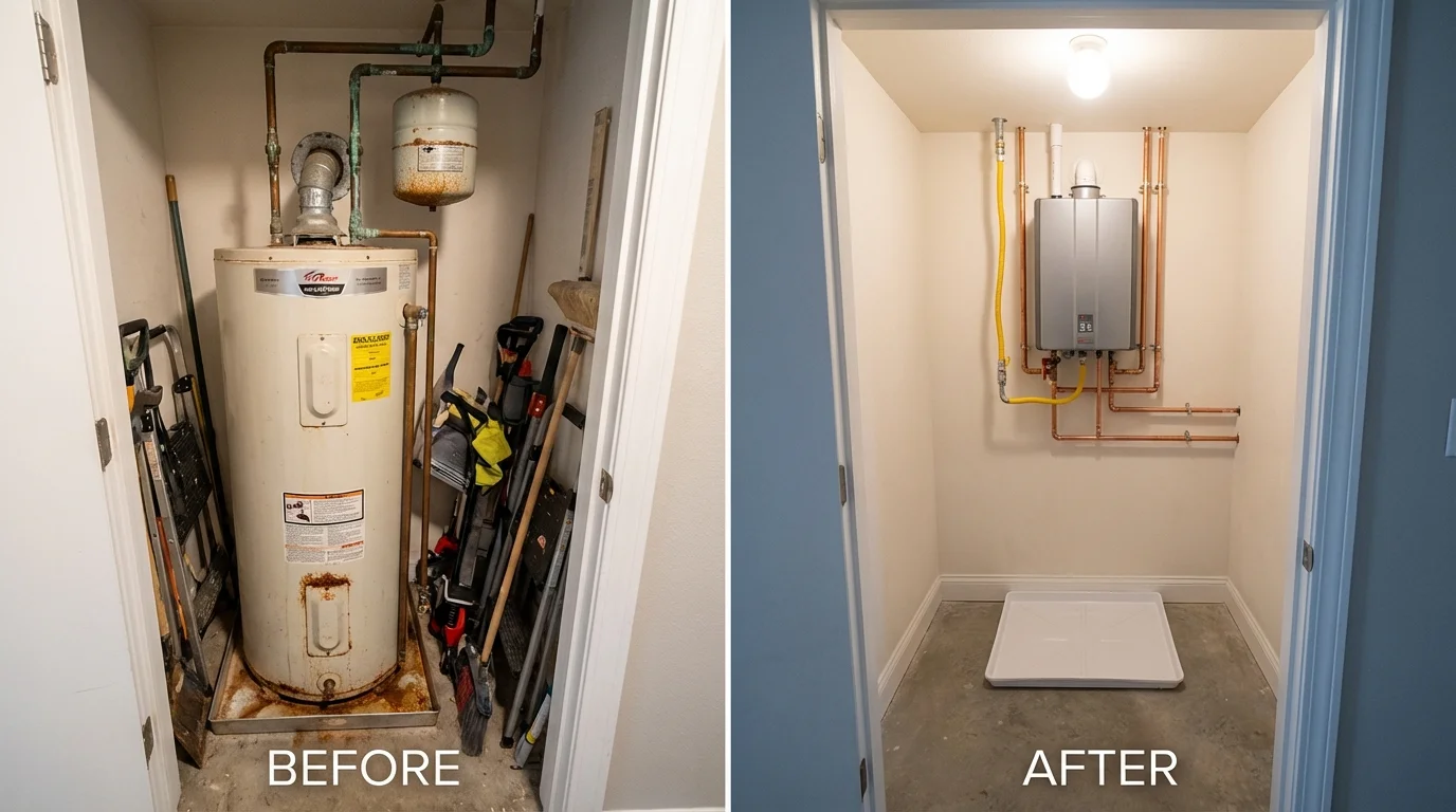 Tank water heater versus wall-mounted tankless unit comparison for Arvin, CA homeowners
