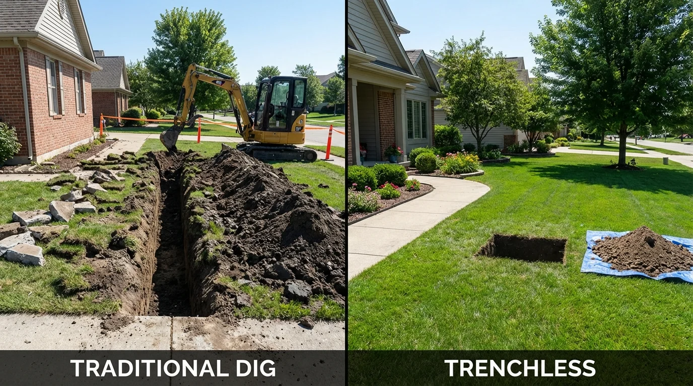 Trenchless sewer repair with minimal yard damage versus traditional excavation in Arvin, CA